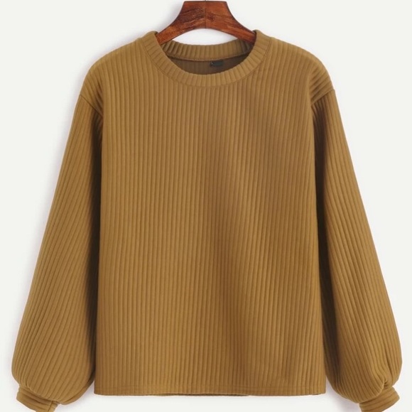 Camel Lantern Sleeve Ribbed Sweatshirt - Picture 7 of 8
